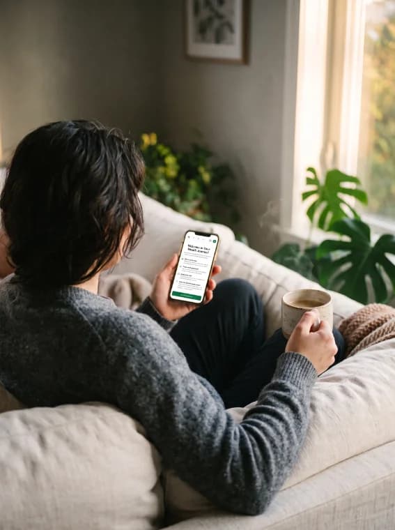 Someone ordering on their phone from the sofa